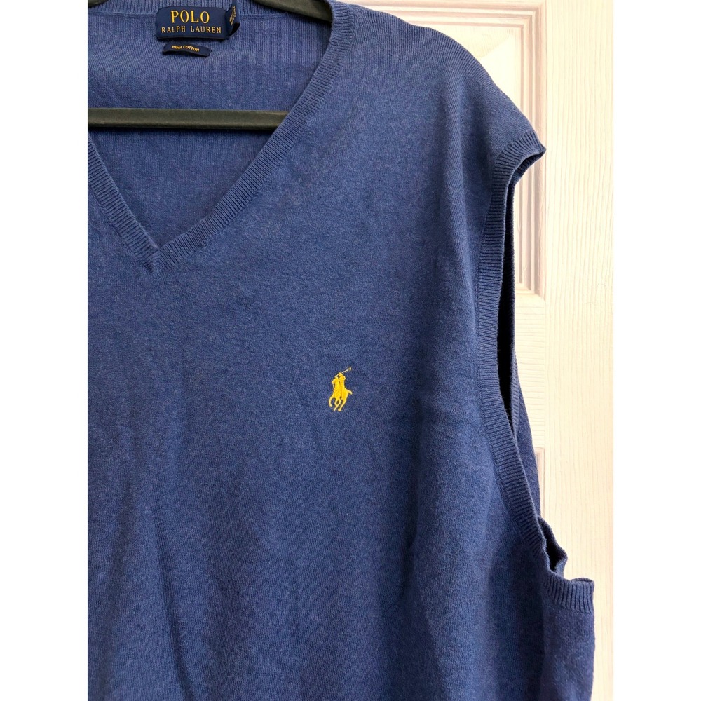 Polo Ralph Lauren Blue Pima Cotton V-Neck Sweater Vest‎ 4XLT Tall 4XL Big Tall